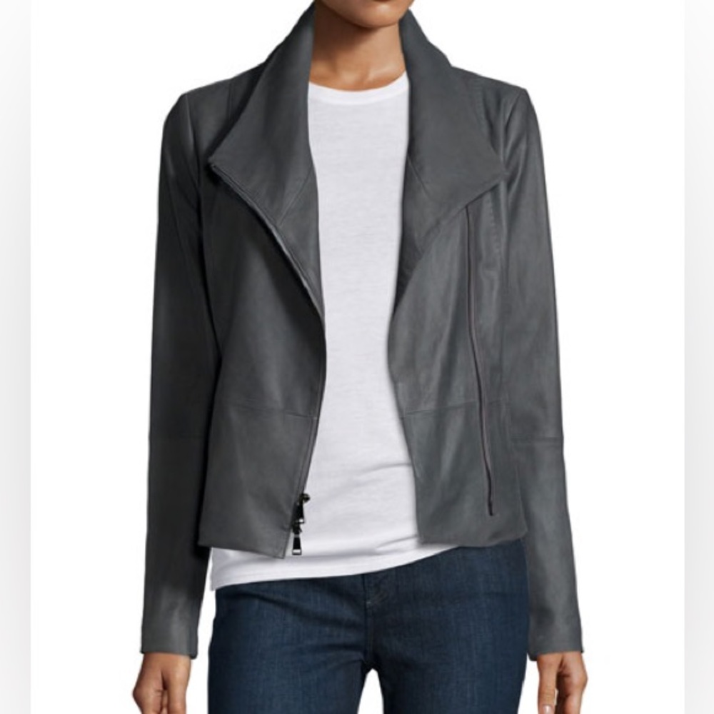 VINCE Scuba Gray Leather Jacket
